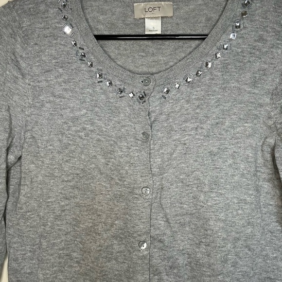 Loft Light Gray Cardigan with beaded neckline - Picture 2 of 4
